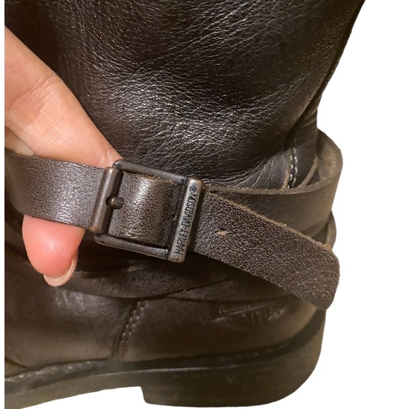Harley Davidson Mandy Brown Black Leather Biker Slate Buckle Ankle Boots 6W - Picture 4 of 13